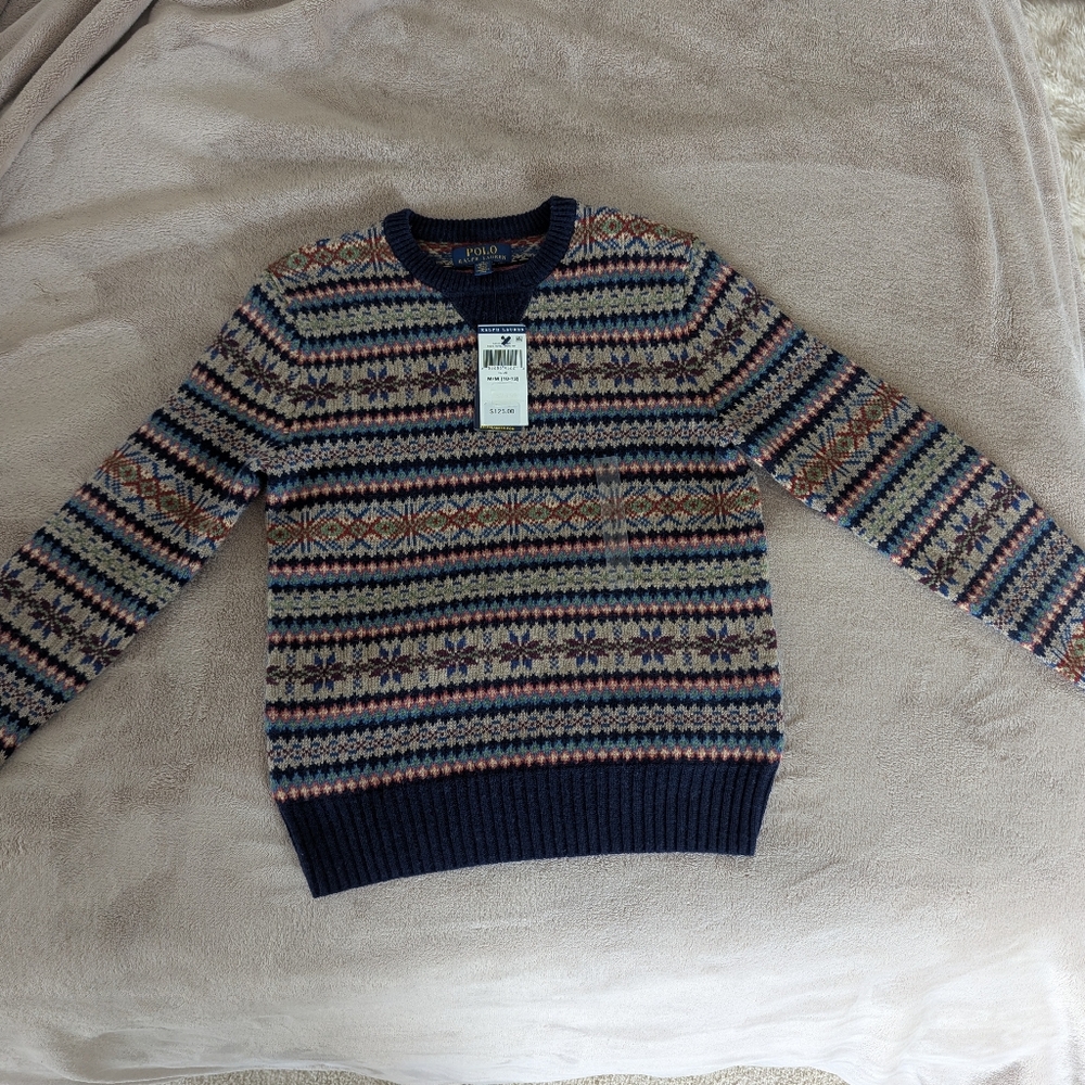 Ralph Lauren Boys Navy Multicolor Crewneck Sweater